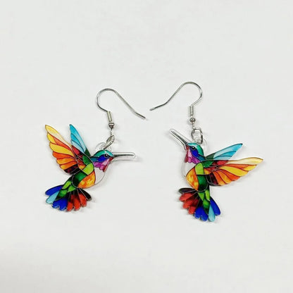 Stained glass hummingbird enamel earrings for women | Aurora Finch