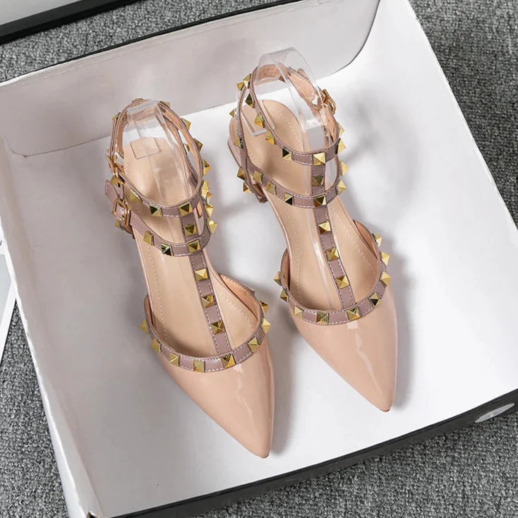 Studded Ankle Strap Block Heel Pumps for women | Calista