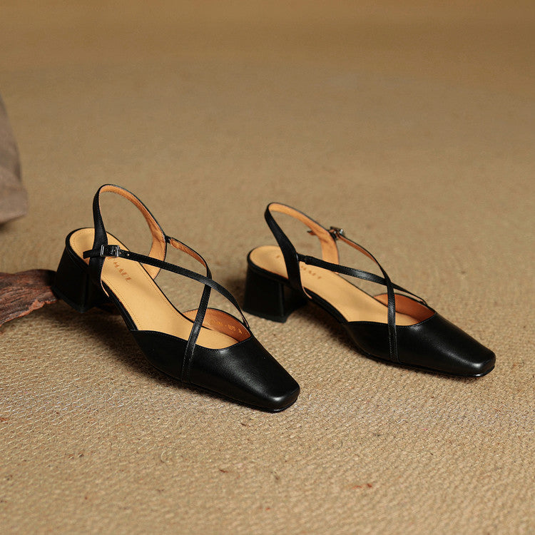 Classic block heel leather strap heels for women | Cecelia -10