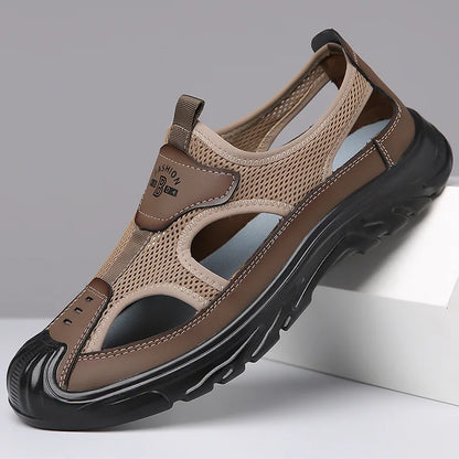 Breathable open panel slide sandals with cushioned sole for men | Rovik