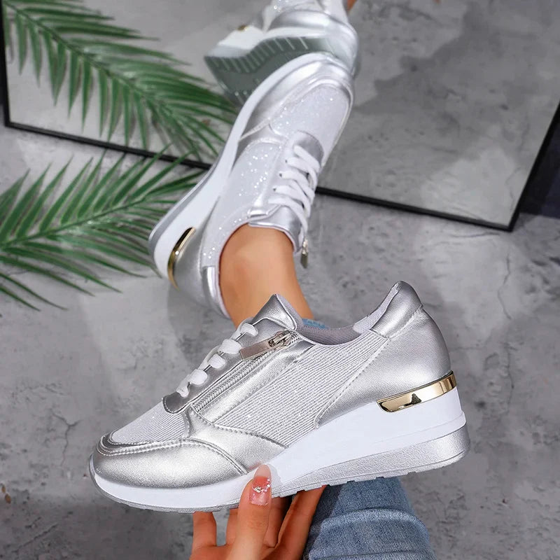 Metallic platform sneakers with side zipper for women | Stellar Surge