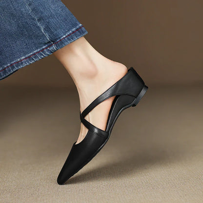 Pointed Toe Cross Strap Mule Heels for women | Serelina