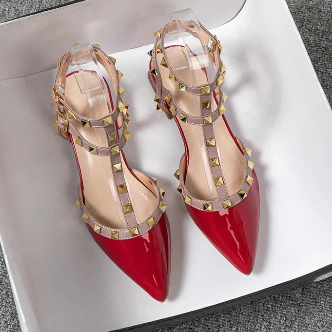 Studded Ankle Strap Block Heel Pumps for women | Calista