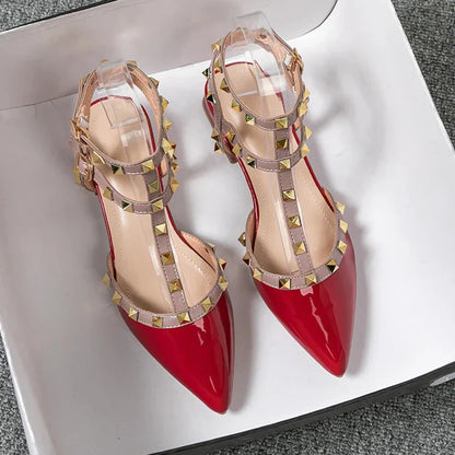 Studded Ankle Strap Block Heel Pumps for women | Calista
