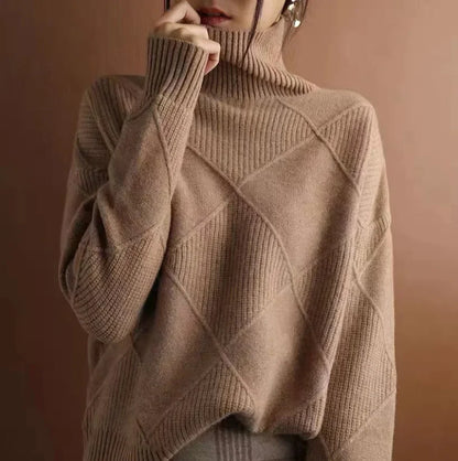 Diamond knit turtleneck sweater for women | Allegra Lumière