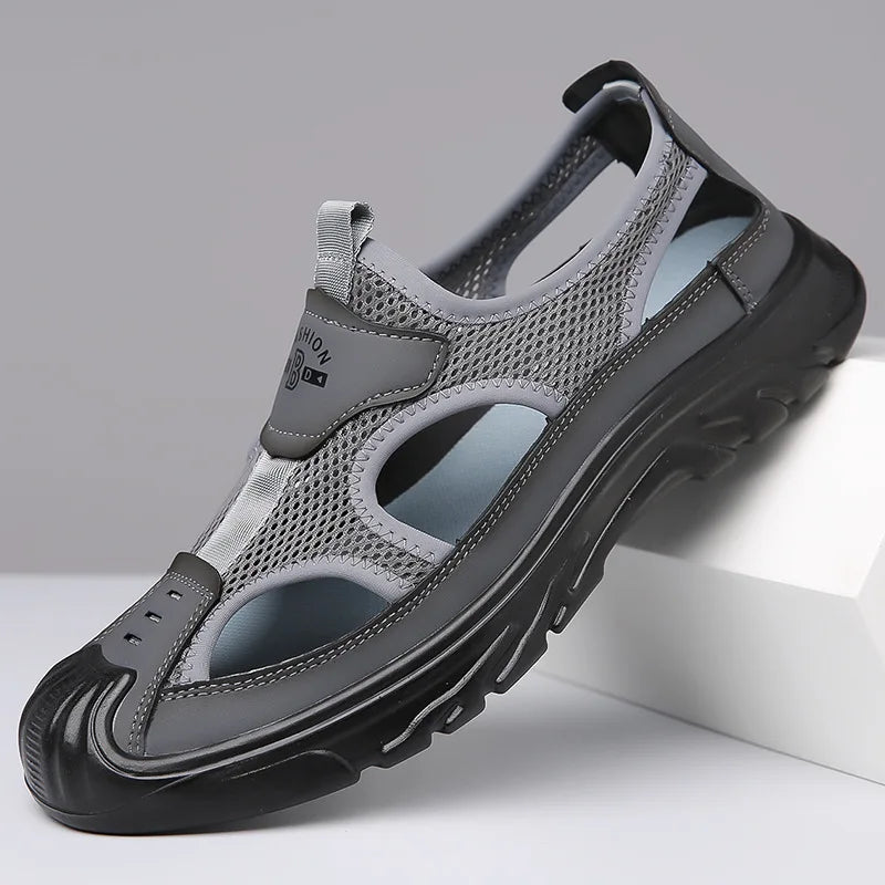 Breathable open panel slide sandals with cushioned sole for men | Rovik