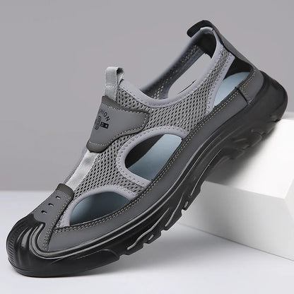 Breathable open panel slide sandals with cushioned sole for men | Rovik