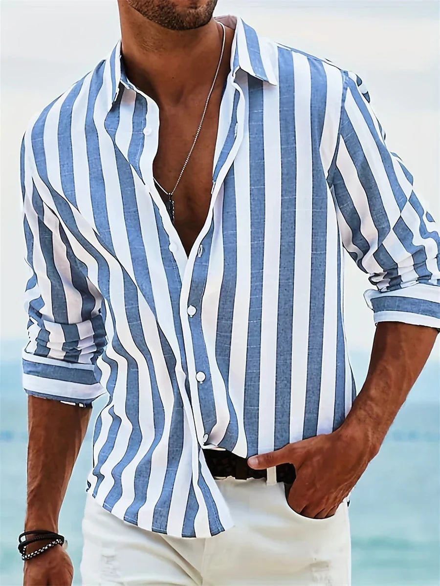 Relaxed striped linen-cotton summer shirt for men | James -1
