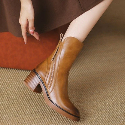 Elegant block heel leather ankle boots for women | Selene -5