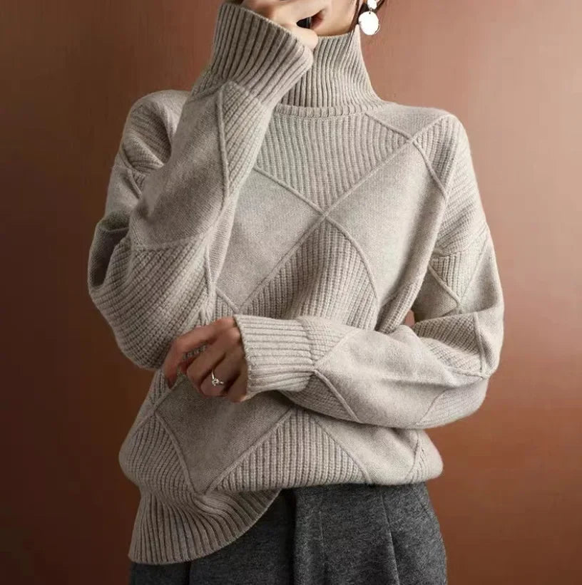 Diamond knit turtleneck sweater for women | Allegra Lumière