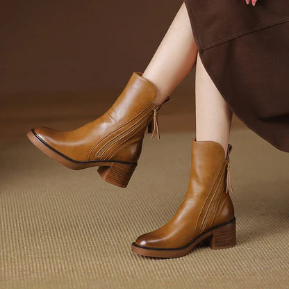 Sleek Round Toe Block Heel Ankle Boots for women | Fiora