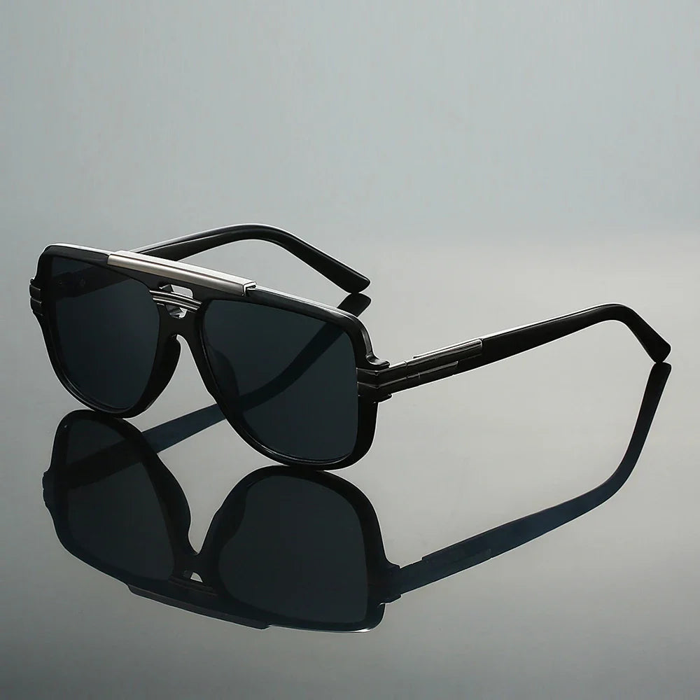Oversized square aviator sunglasses with metal accent bar for men | Zevron