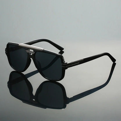 Oversized square aviator sunglasses with metal accent bar for men | Zevron