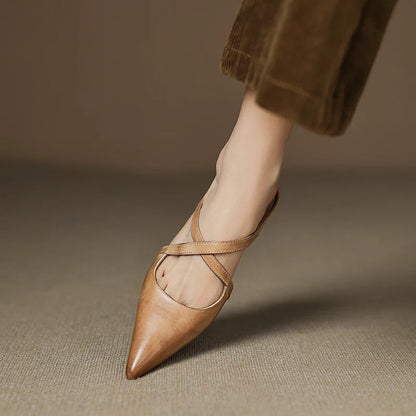 Pointed Toe Cross Strap Mule Heels for women | Serelina