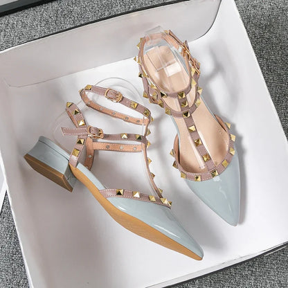 Studded Ankle Strap Block Heel Pumps for women | Calista