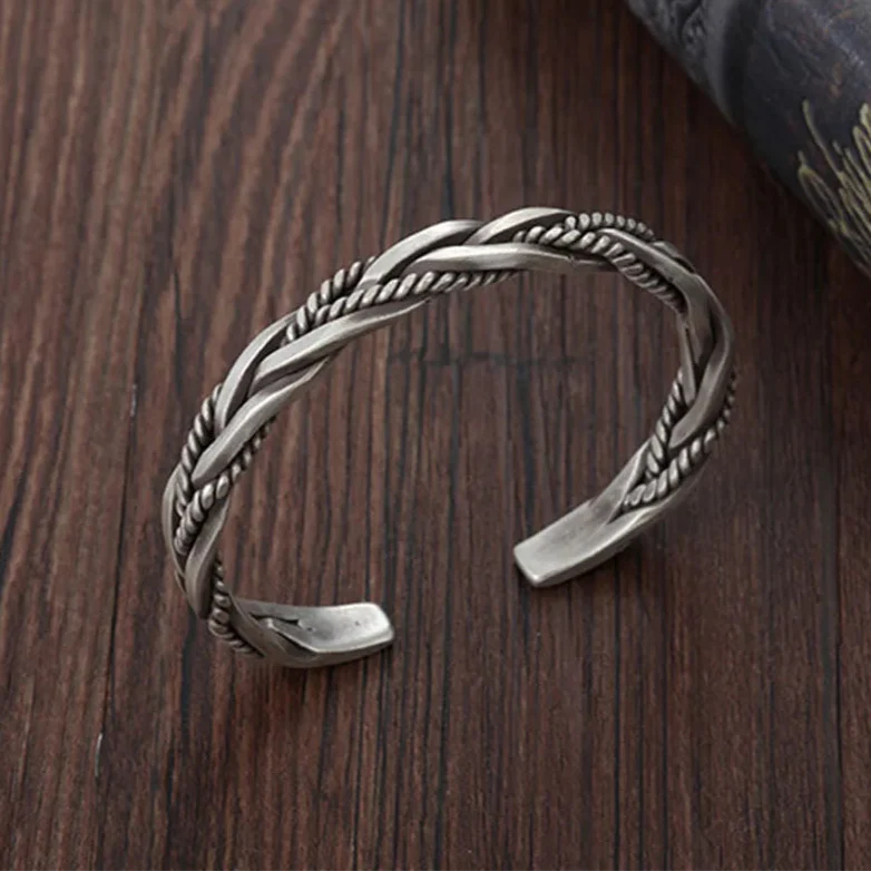 Bold sterling silver braided cuff bracelet for men | Torin -5