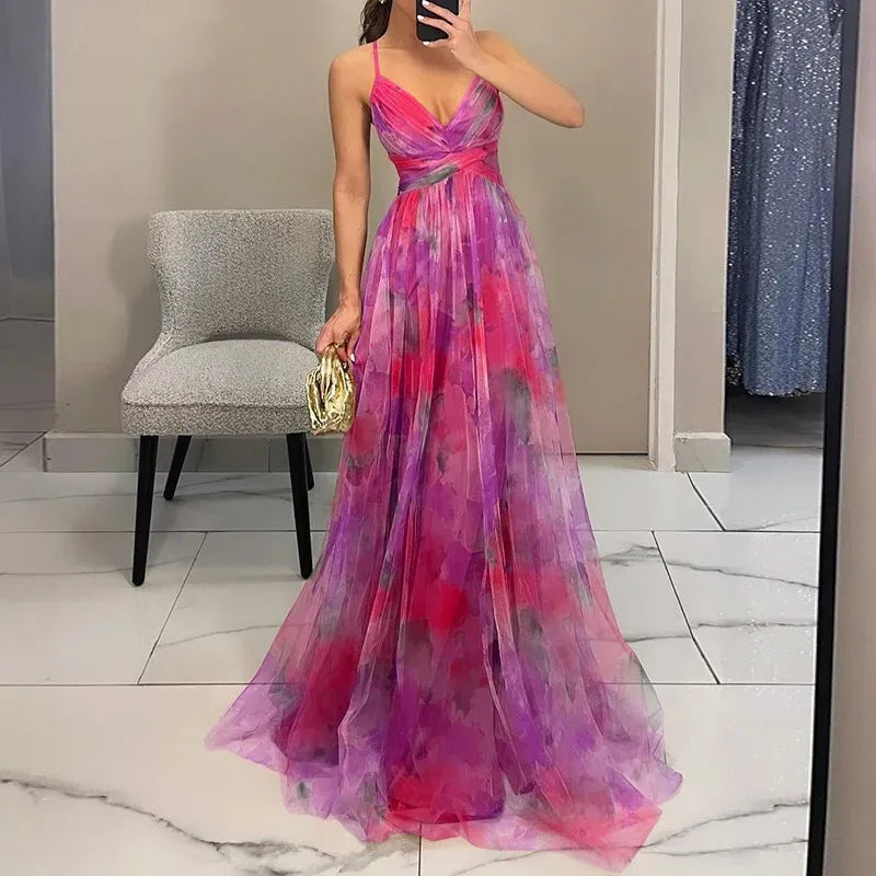 Flowy floral adjustable maxi dress for women | Bella -4