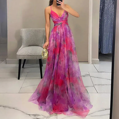 Flowy floral adjustable maxi dress for women | Bella -4