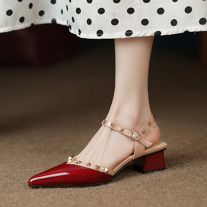 Studded Strap Square Heel Pumps for women | Mirezza