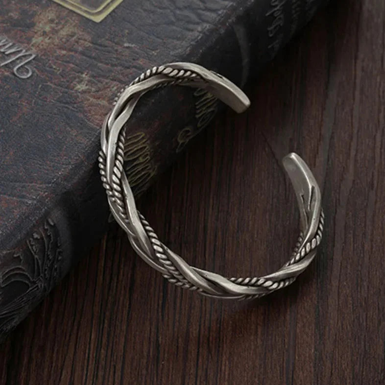 Bold sterling silver braided cuff bracelet for men | Torin -6