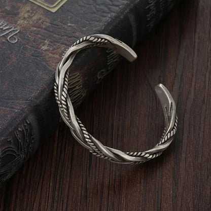 Bold sterling silver braided cuff bracelet for men | Torin -6