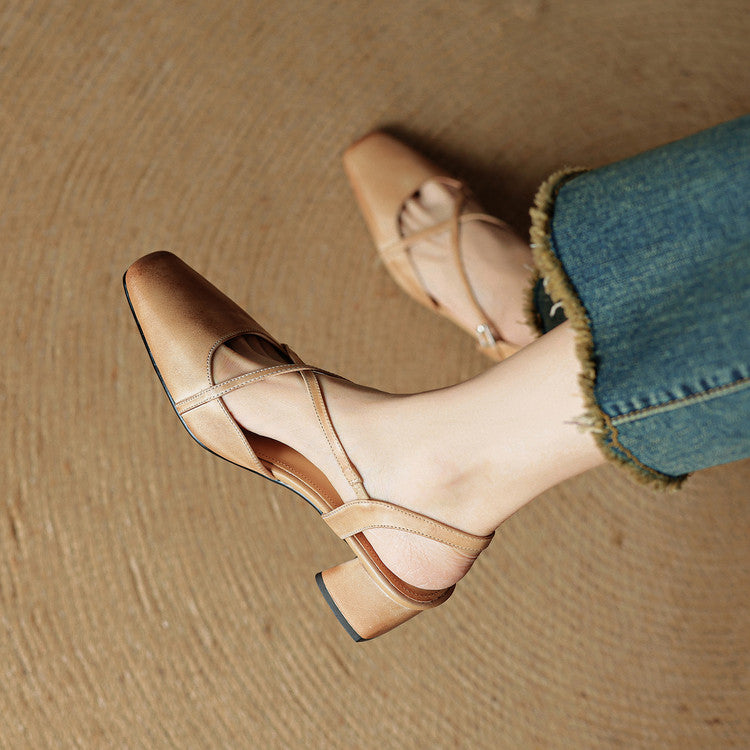 Classic block heel leather strap heels for women | Cecelia -13
