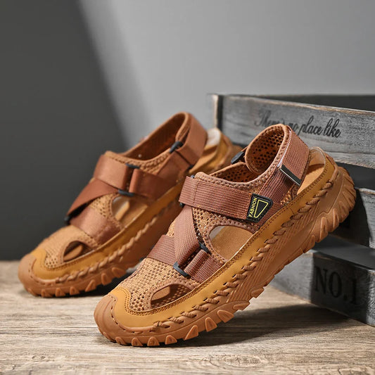 Closed toe hiking sandals with breathable mesh upper for men | Tavros