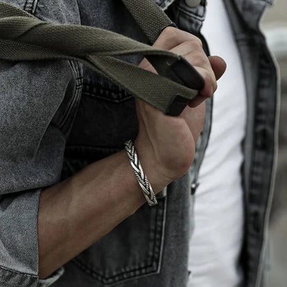 Bold sterling silver braided cuff bracelet for men | Torin -3