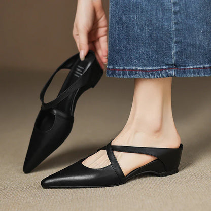 Pointed Toe Cross Strap Mule Heels for women | Serelina