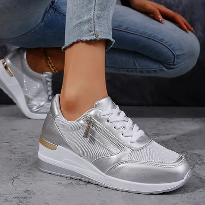 Metallic platform sneakers with side zipper for women | Stellar Surge