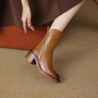 Sleek Round Toe Block Heel Ankle Boots for women | Fiora