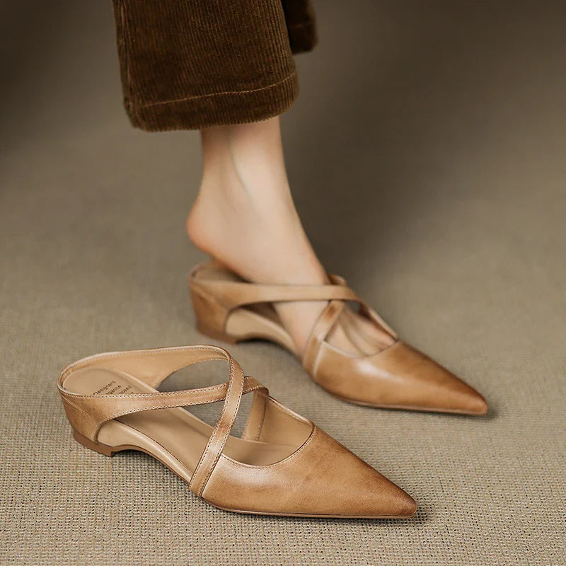 Pointed Toe Cross Strap Mule Heels for women | Serelina