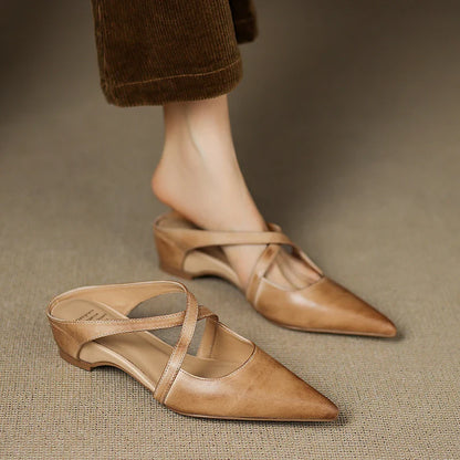 Pointed Toe Cross Strap Mule Heels for women | Serelina