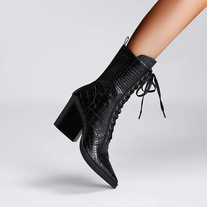 Western-inspired lace-up block heel boots for women | Izzy Ryder