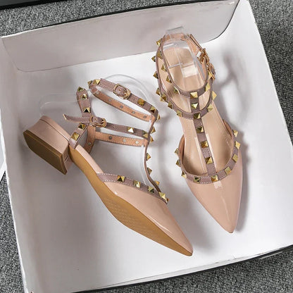 Studded Ankle Strap Block Heel Pumps for women | Calista
