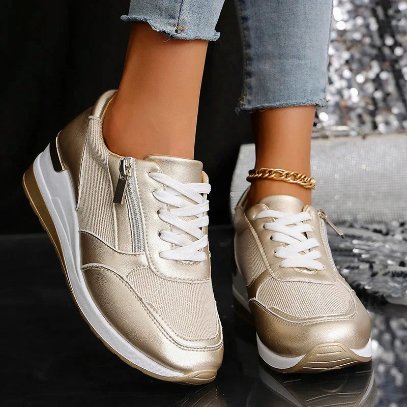 Metallic platform sneakers with side zipper for women | Stellar Surge