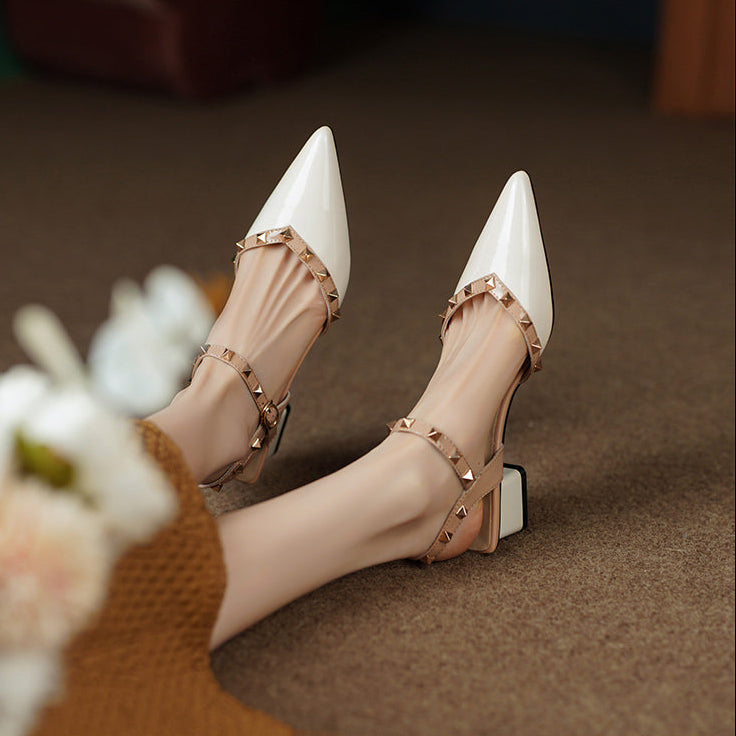 Studded Strap Square Heel Pumps for women | Mirezza