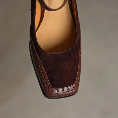 Square Toe Buckle Strap Block Heels for women | Valenza