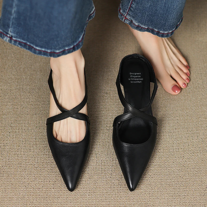 Pointed Toe Cross Strap Mule Heels for women | Serelina