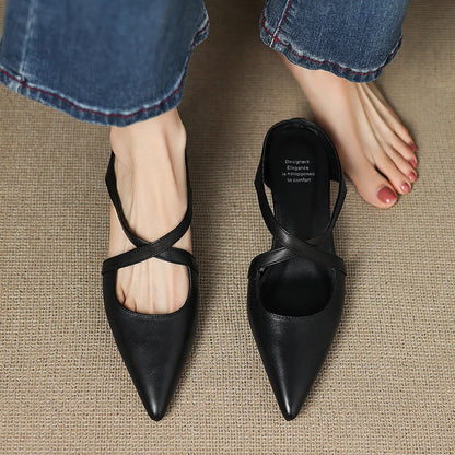 Pointed Toe Cross Strap Mule Heels for women | Serelina