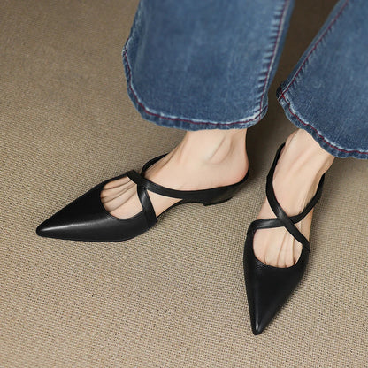 Pointed Toe Cross Strap Mule Heels for women | Serelina