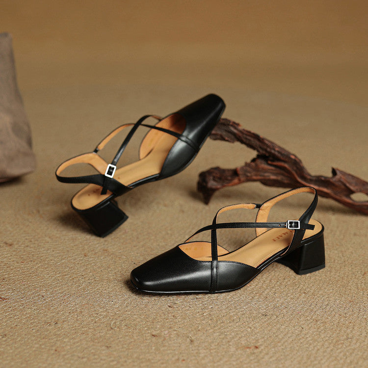 Classic block heel leather strap heels for women | Cecelia -9