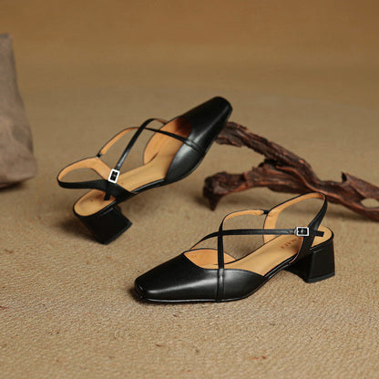 Classic block heel leather strap heels for women | Cecelia -9