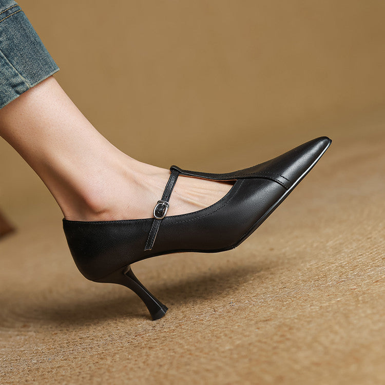 Pointed Toe Buckle Strap Stiletto Heels for women | Alessandra