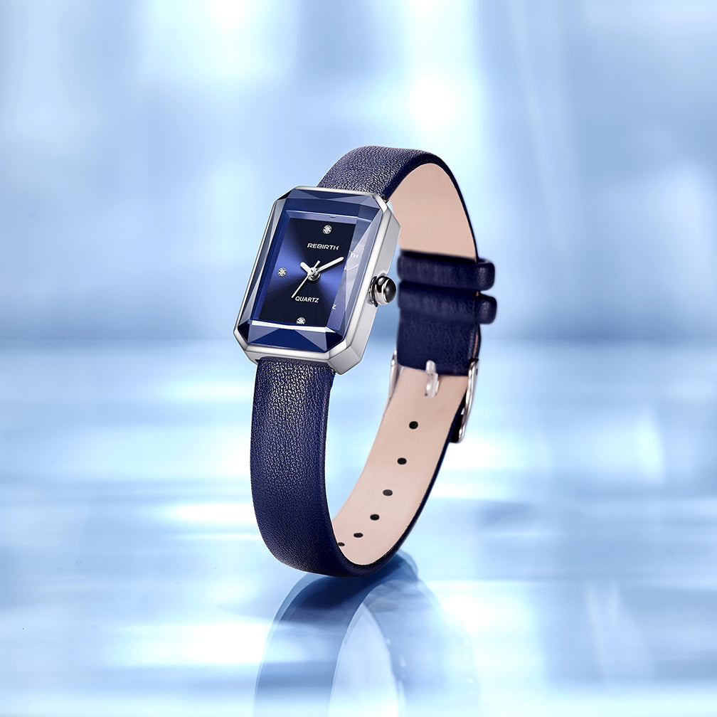 Classic slim rectangular leather strap wristwatch for women | Aurora -10