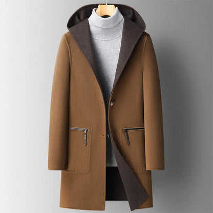 Classic Hooded Mid Length Overcoat for men | Arden
