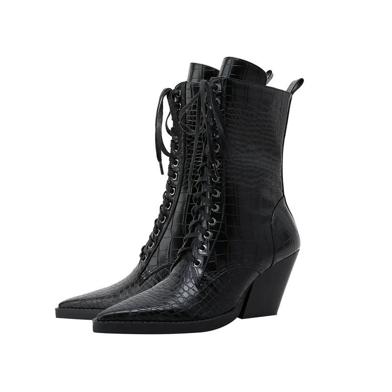 Western-inspired lace-up block heel boots for women | Izzy Ryder