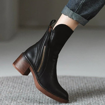 Elegant block heel leather ankle boots for women | Selene -6