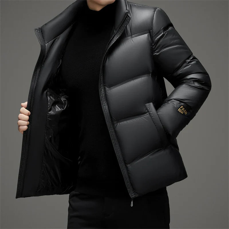 High-gloss insulated hooded winter jacket for men | Lorne Glacier