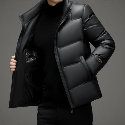 High-gloss insulated hooded winter jacket for men | Lorne Glacier